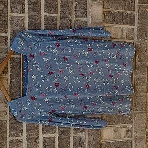 NWT LOFT Blue Floral Soft Blouse Size MP Medium Petite